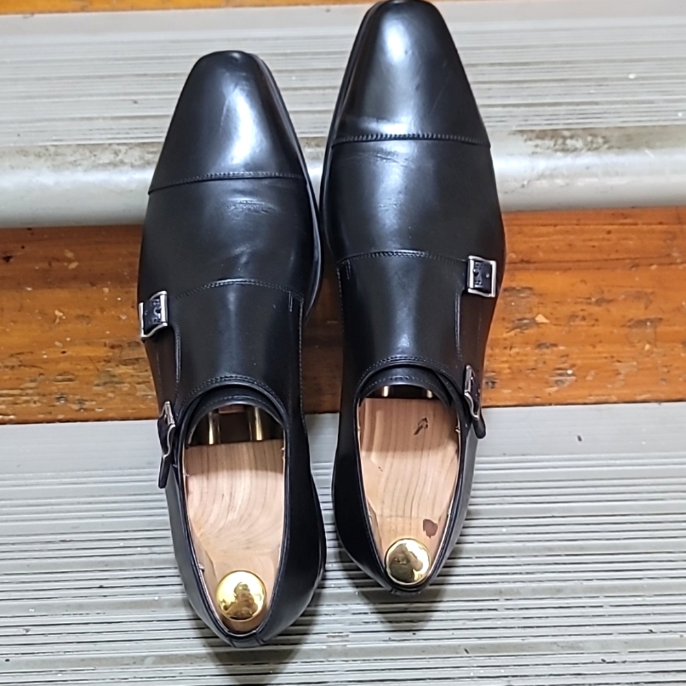 Men's Black Magnanni Dress Shoes Monkstrap Size 8.